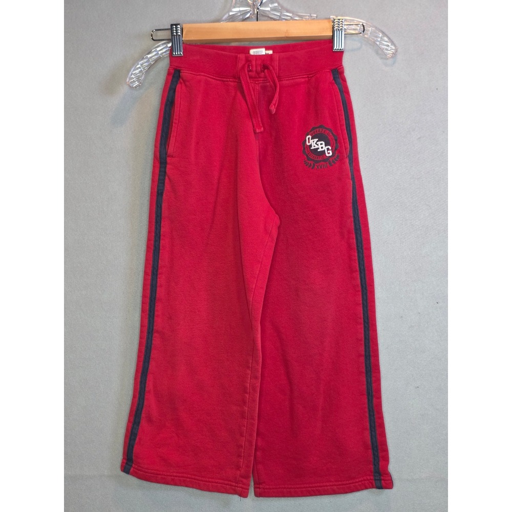 OshKosh Bgosh Boys Red Fleece Sweatpants Navy Stripe OKBG Crest Size 7